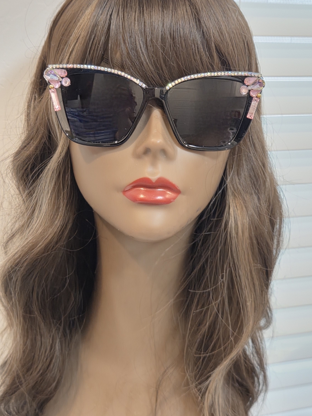 Hand Crafted Black Sunglasses with Pink Crystal Accents! Bling Bling!